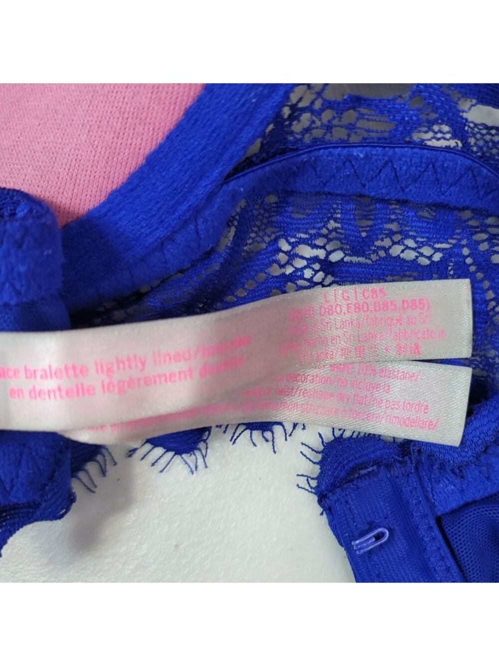 PINK Victoria's Secret Lace Bralette Bra Blue Large C Lightly Lined Underwire - Picture 11 of 12